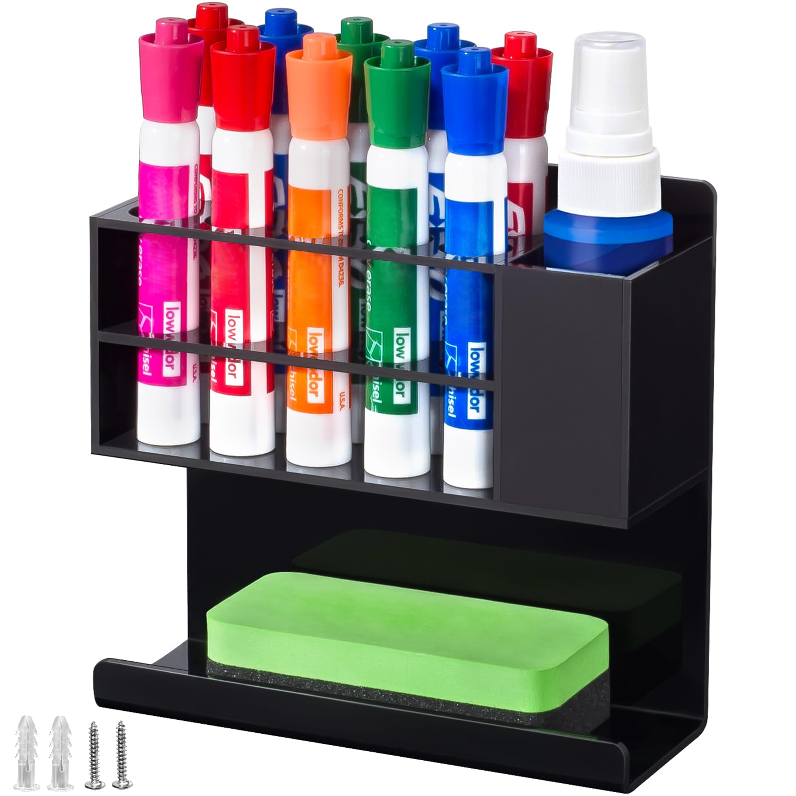 Black Magnetic Dry Erase Marker Holder for Whiteboard Acrylic Magnet Pen Holder Wall Mount Black Magnetic Pencil Holder