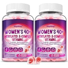 Methylated B Complex Vitamins Gummies for Women 40 Plus - B-Complex Vitamins B6 B1 B2 B3 B5, Methyl B12, Methylfolate, Biotin with Vitamin C, Omega-3, CoQ10 & Ashwagandha - Sugar-Free, Vegan, Non-GMO