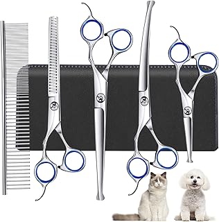 Dog Grooming Scissors,6 in 1 Dog & Cat Grooming Kit,4CR Stainless Steel Dog Scissors for Grooming,Rounded Scissors for Dog Grooming,Cat,Rabbit,Other Pets,Dog Grooming Scissors as Gifts for Pets Owners