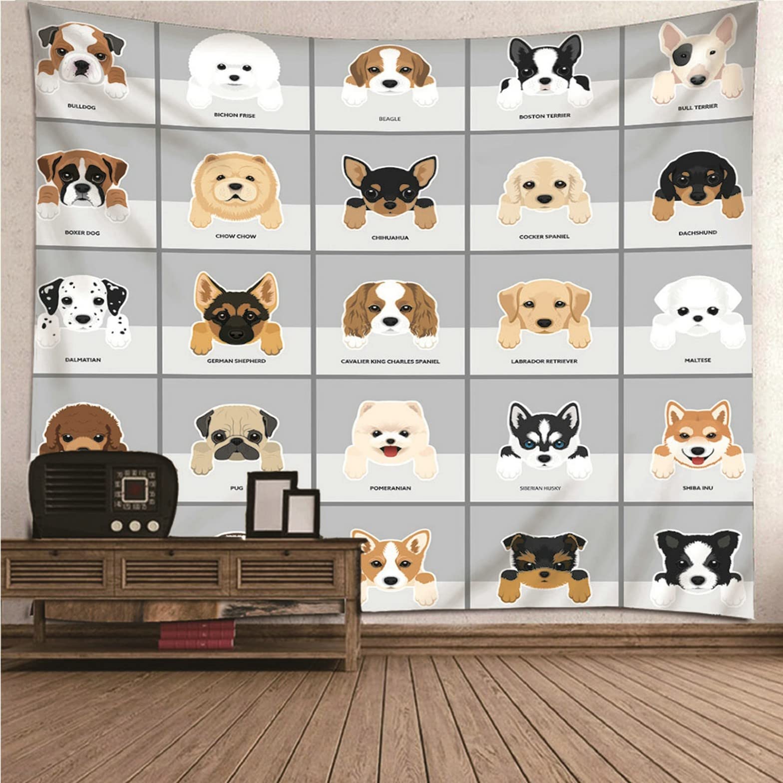 Tapiz para pared de tela resistente con diseño moderno de perros de 200x150cm 8