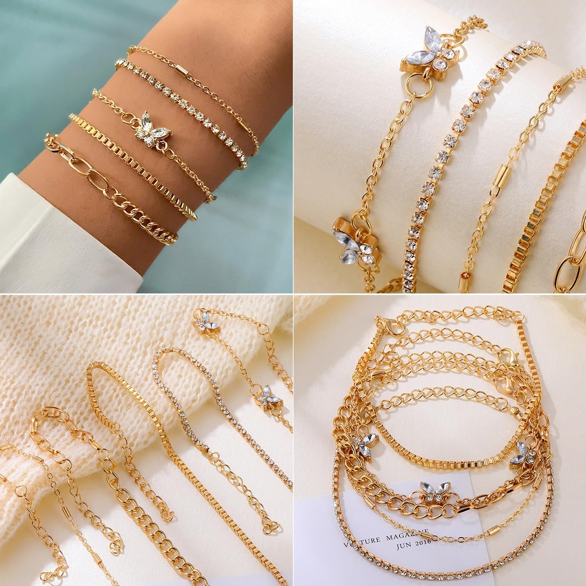 28pcs Gold Chain Bracelets Set for Women 14K Gold Plated Multiple Layered Bangle Adjustable Link Bracelet Anklet Fashion Accessories Jewelry Gift - Image 5