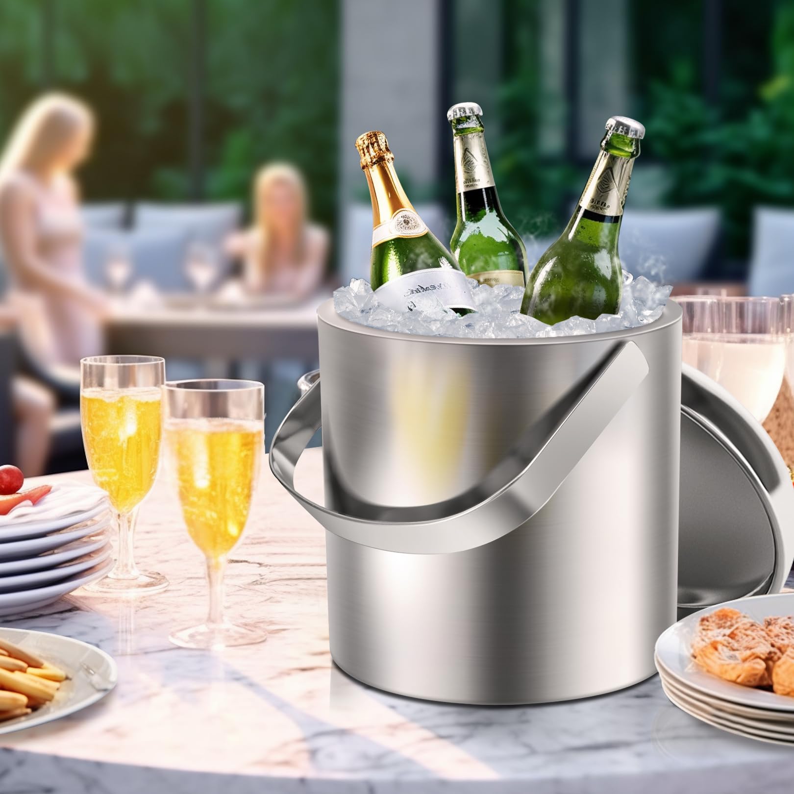 Sailnovo Secchiello per il Ghiaccio Isotermico Con Pinze Manico Coperchio 1,3L A Goppia Parete In Acciaio Inox, Portaghiaccio, Contenitore del Cubetto di Ghiaccio per Cocktail Bar, Feste