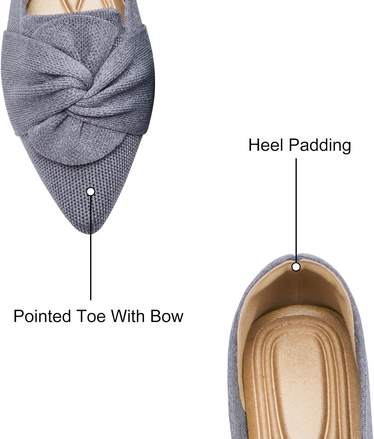 Flats for Womens Pointed Toe Ballet Flats with Bow Comfortable Knit Dressy Flats - Image 4