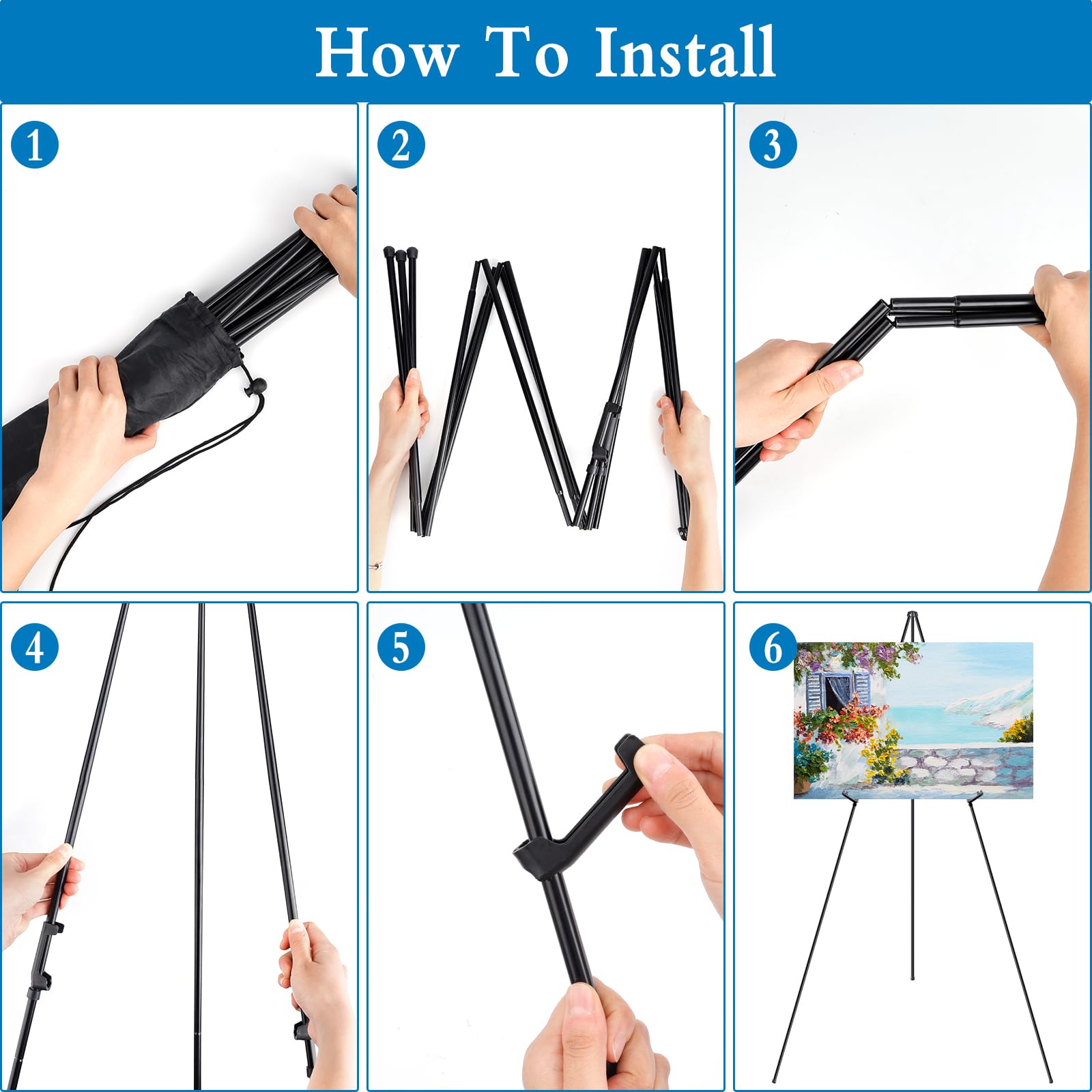 Chevalet De Présentation Pliable 169 Cm - Support Métal Pour Tableau, Peinture, Panneau Mariage (noir) Chevalet Trépied Métal Portable