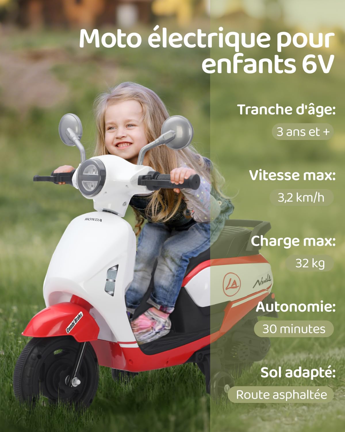 TCARAIWEN Scooter Électrique Enfant, Moto Électrique 6V pour Filles Garçons de 1-3 Ans, Mini Vélo Jouet avec Roues de Stabilisation, Musique & Phare (Rouge)