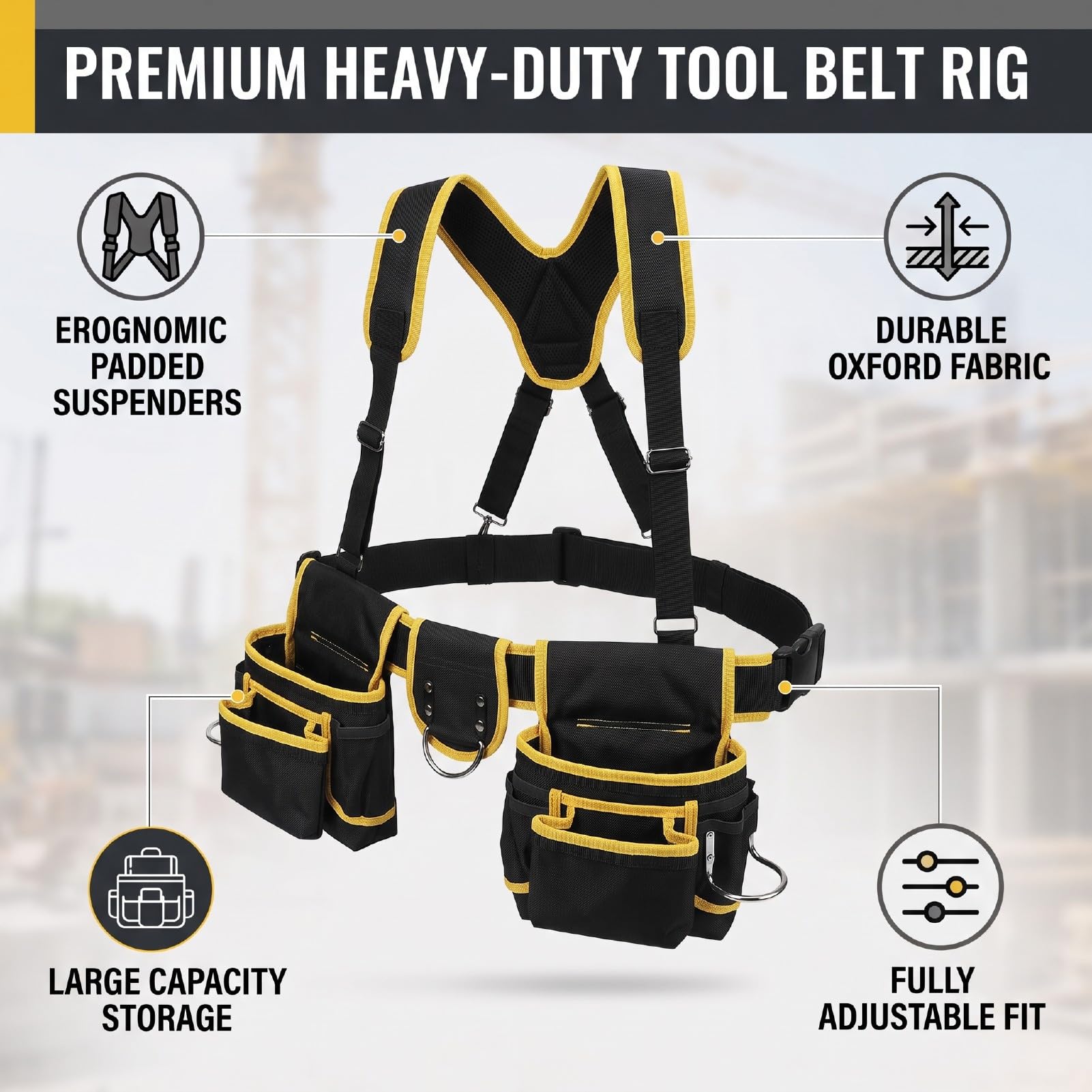 Naroote Ceinture à Outils Lourde avec Bretelles & Multiples Poches