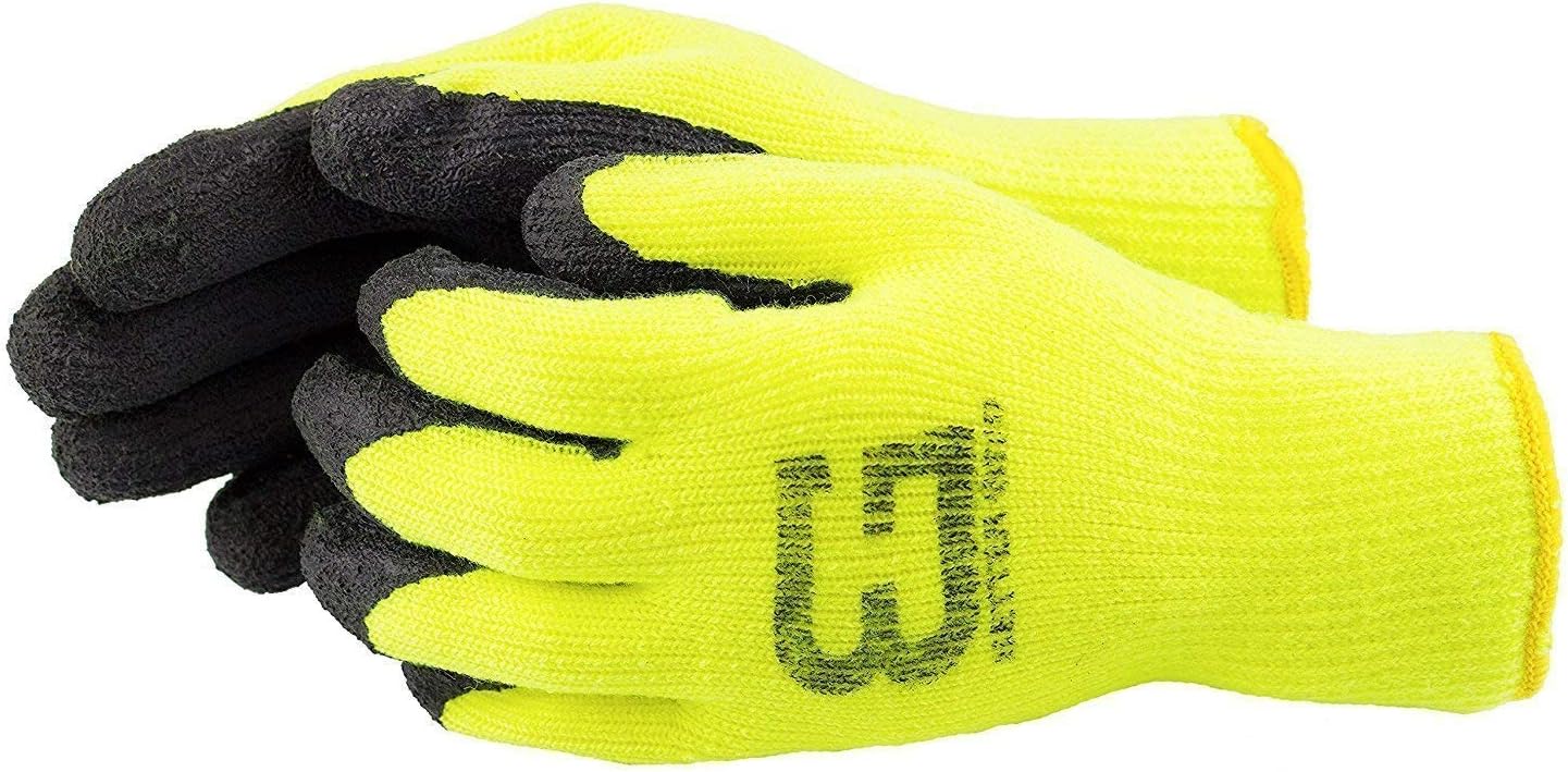 TS BGWLAC Winter Insulated Rubber Latex Coated Work Gloves, Crinkle Pattern, 6 Pairs/Pack (Medium, Hi-Viz Lime)