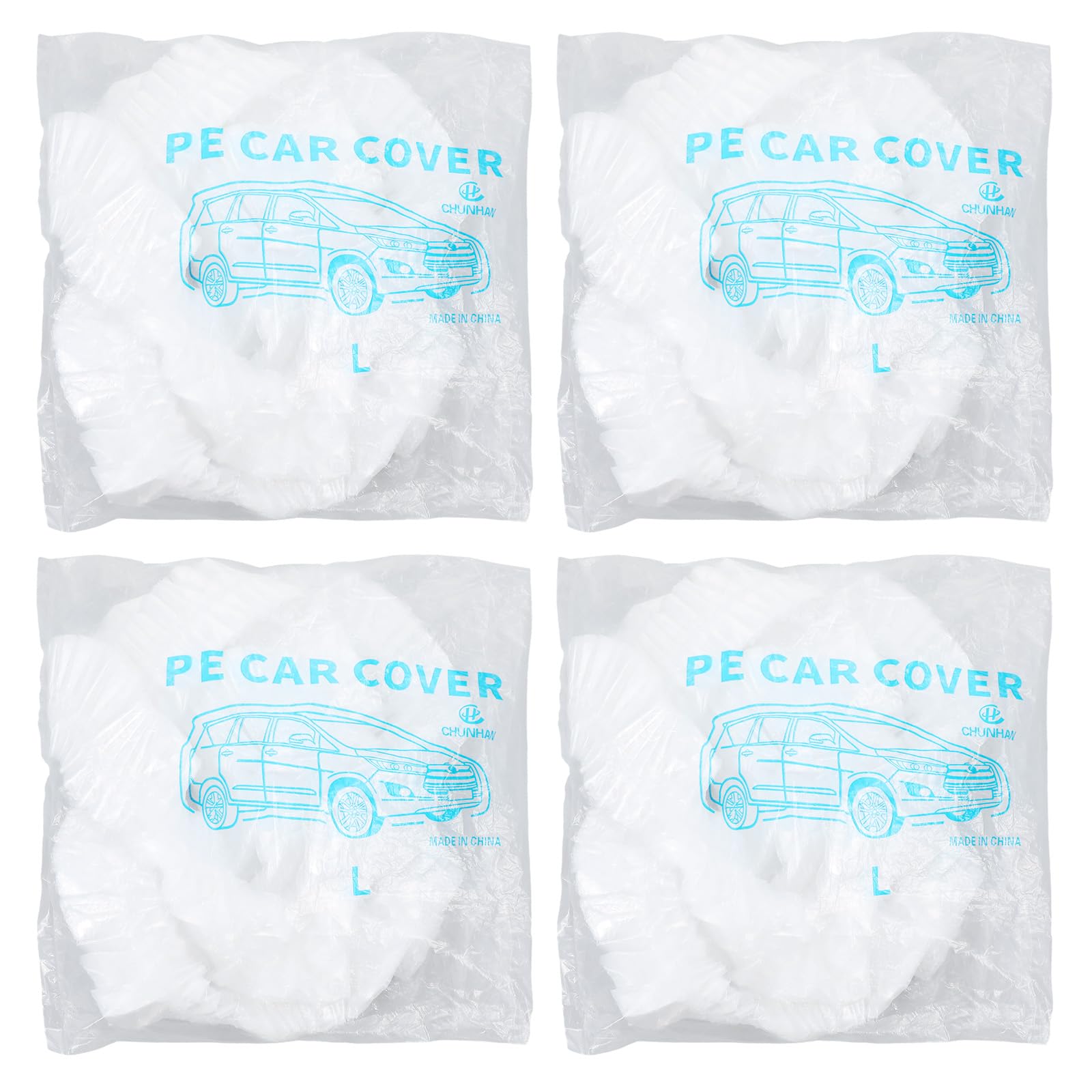 Molain 4 Pack Disposable Car Cover Clear Plastic Car Cover Waterproof Universal Rain Dust Garage Covers with Elastic — view 5