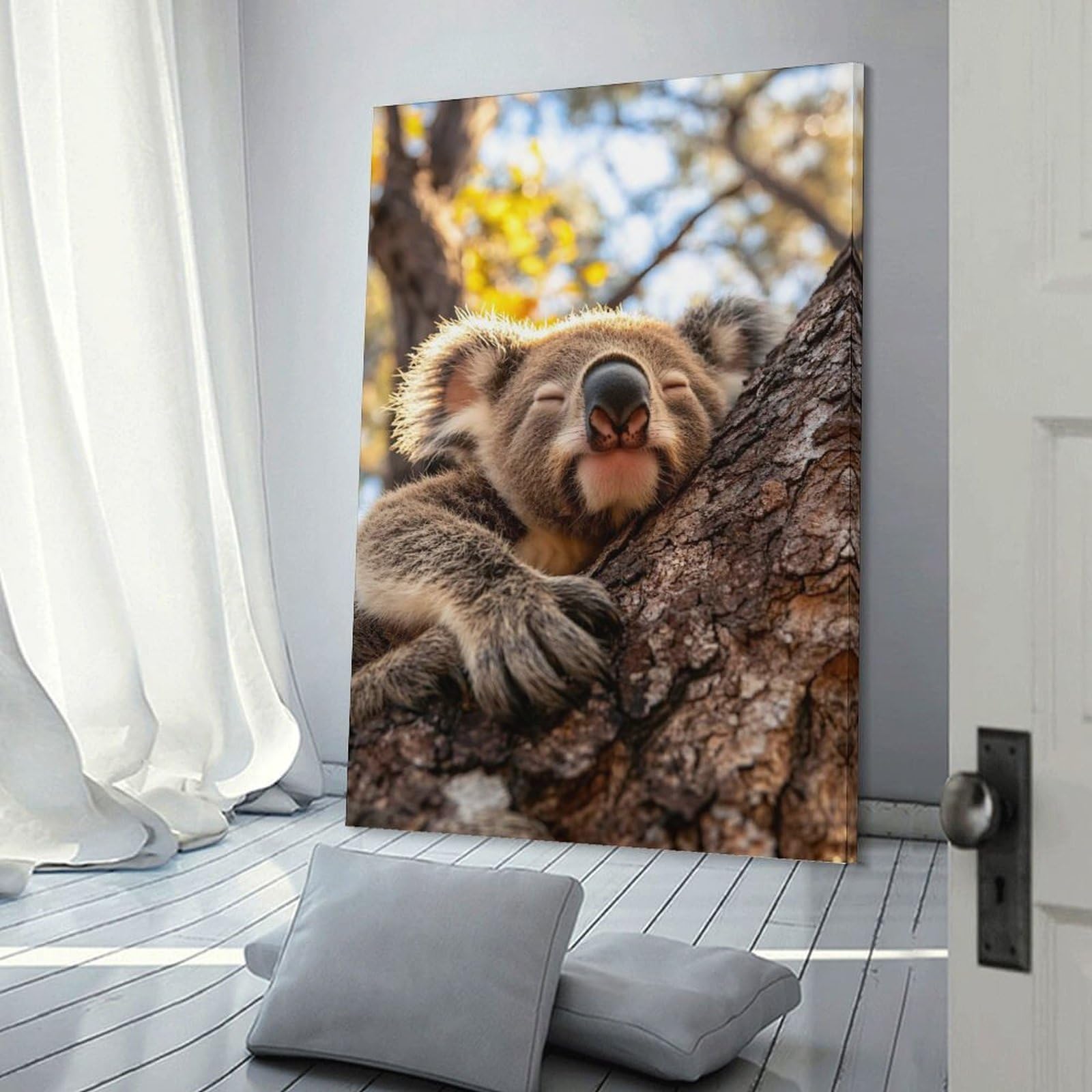 Junmoney Sleeping Koala in Tree Canvas Wall Decor, 12x18inch(30x45cm), for Office, Study Or Home Workspace, Wall Art That Adds Style to Work Areas