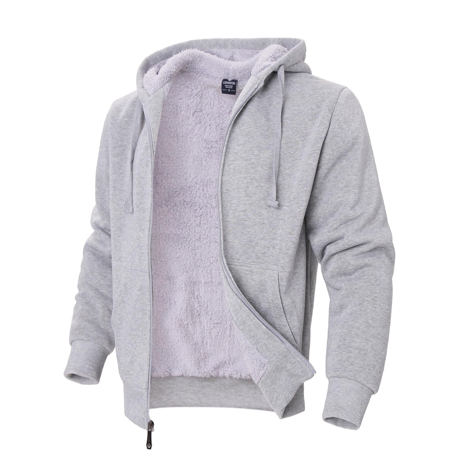 LeeHanTon Sherpa Lined Hoodies for Men Heavyweight Full Zip Up Sweatshirt Thick Fleece Winter Warm Work Jackets Plus Size