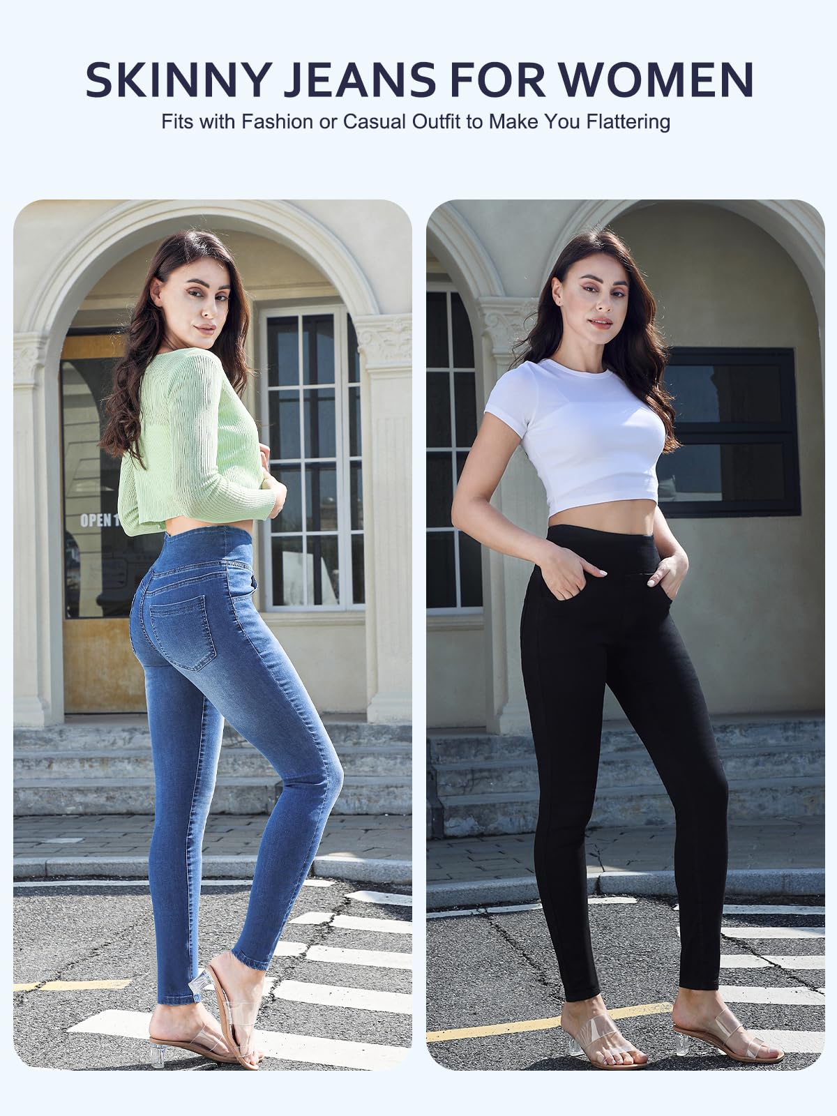 Vaqueros Elásticos Mujer, Skinny Slim Jeans De Tiro Alto Jeggings Treggings Push Up Pantalón Vaqueros Elástico Ankle