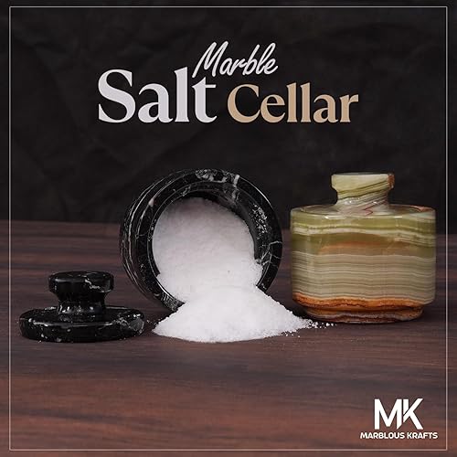 Miniatura 65 de MARBLOUS KRAFTS Salero de Mármol 3" Cebra Negra y Verona Cuenco de Sal Escamosa y Pimienta con Tapa, Almacenamiento para el Hogar y Recipientes