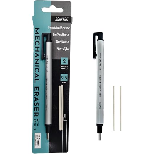 BRUSTRO Mechanical Precision Retractable Zero Eraser | 2.3mm - Ultra-Fine Tip | Refillable, Perfect for Artists, Architects, Students, Professionals, Clean and Accurate.