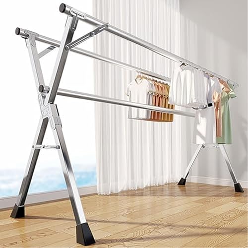 Miniatura 4 de Estante de secado ajustable para ropa interior y exterior, soporte plegable de acero inoxidable, colgador de ropa resistente (94 pulgadas 94
