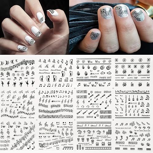 Serie de instrumentos musicales, calcomanías para arte de uñas, notas musicales, calcomanías de uñas autoadhesivas 3D, guitarra, Erhu, teclas de