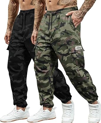 Hidkat Mens Camo Jogger Pants Military Army Combat Cargo Pants