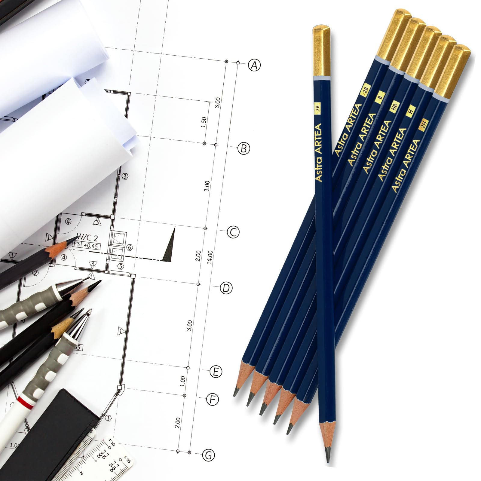 Set 12 Matite Da Disegno Grafite Per Artisti - Custodia Metallica Con Gradi Da 5H A 8B - Foto 6