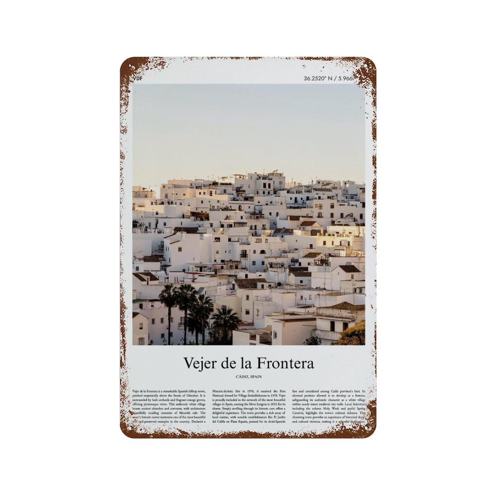 xiaoxiaoshen Vejer De La Frontera Cádiz, Spain City Scenery Wall Decor Art Metal Tin Poster Modern Home Decor Art Home Bar Shop Decorations Vintage Sign 30x20cm