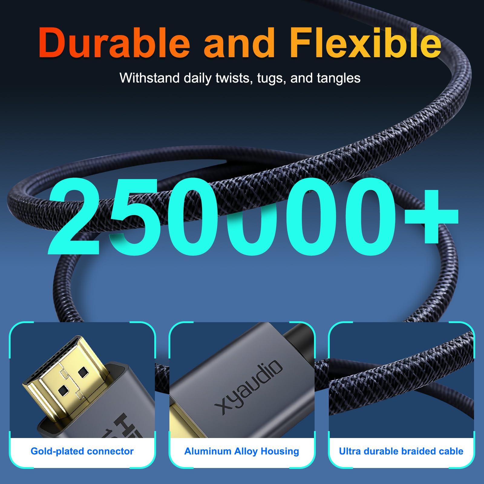 Cavo HDMI 2.2 da 16 K, 96 Gbps, in nylon intrecciato ad altissima velocità con Ethernet, supporta 16K a 60Hz, 8K a 120Hz, 4K a 144Hz, eARC, VRR, HDR10, compatibile con PS5, Xbox, PC, TV, Blu-ray, Home