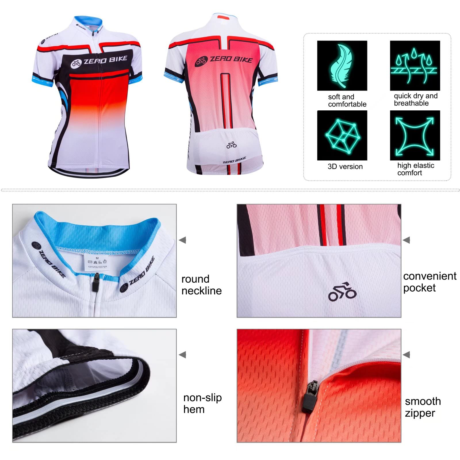 Donne Ciclismo Traspirante ad asciugatura rapida Maglie Set, Jersey Ciclo Manica Corta Giacca + 3D Cuscino Imbottito Stretto Pantaloncini Pantaloni (Forchetta, XL)