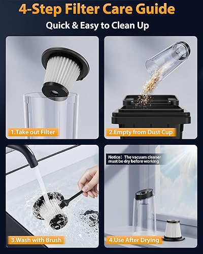 Miniatura 6 de Aspiradora de mano inalámbrica de 1.1 libras, aspiradora de mano 10000 PA, aspiradora de mano 4 en 1, filtro HEPA recargable inalámbrica, taza de