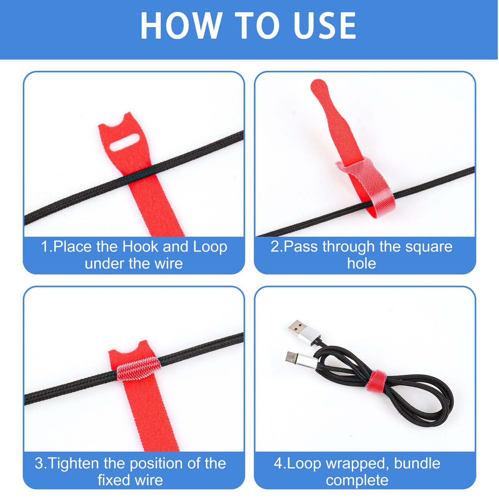 50 pezzi Fascette Cavi, 150 x 12 mm Colore Fascette Riutilizzabili Nylon Regolabili con Gancio e Anello, Fascette per Cavi, Cable Management, Organizer