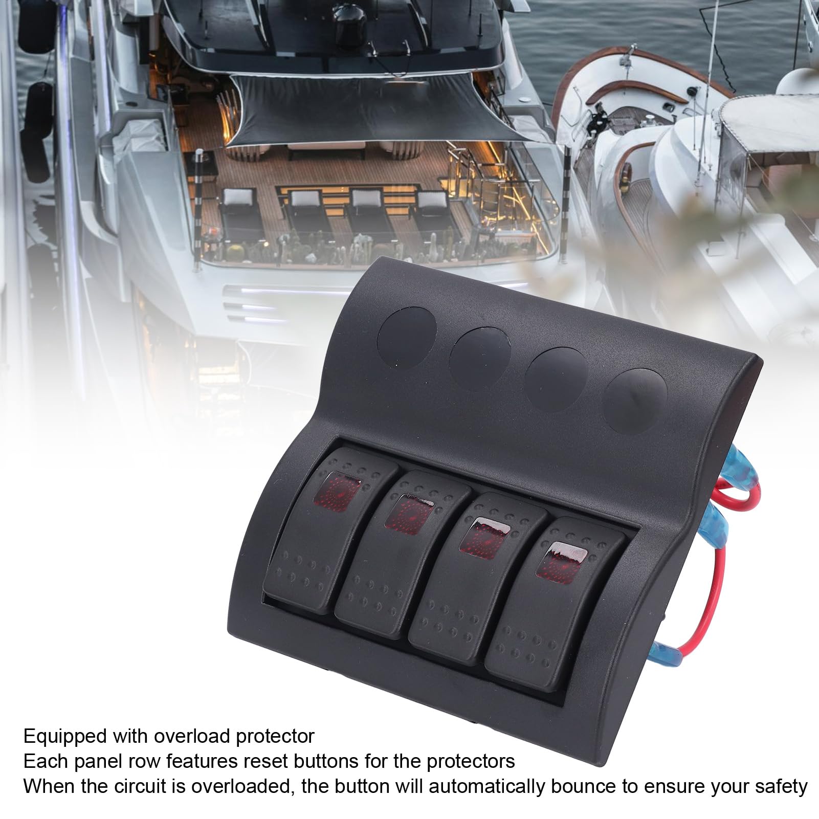 Panel de Interruptor Marino de 4 Bandas IP65 Panel de Interruptor de Encendido y Apagado Precableado a Prueba de Agua con Protector de Sobrecarga Control Fácil Barco RV DC12V 24V