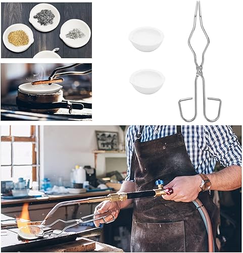 Miniatura 10 de Pinza para crisol de 13.8 pulgadas, pinzas de crisol de acero inoxidable, pinzas de crisol de grado profesional para laboratorio, industria