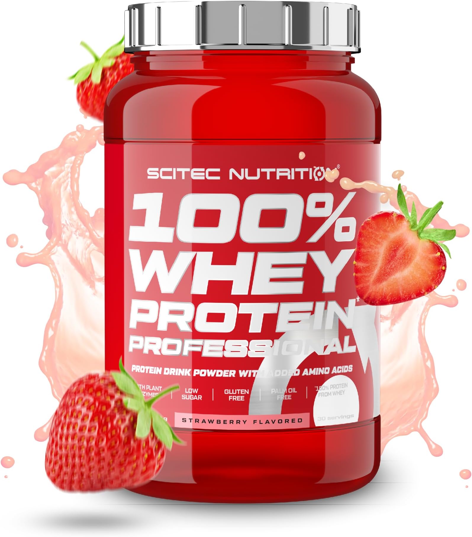 100% Whey Protein Professional – Enhanced with Extra Amino Acids & Digestive Enzymes – Gluten-Free – Palm Oil Free, 920 g, Strawberry