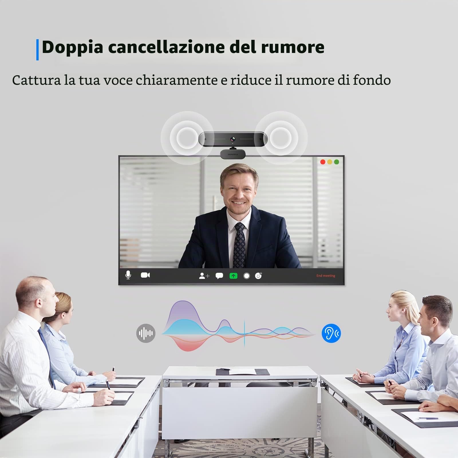 DEPSTECH Webcam 4K Sony, foco automatico, microfoni stereo, USB Plug & Play, correzione luminosità, copriobiettivo, treppiede per Skype/Zoom/streaming/apprendimento online