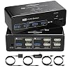 DEMEXBOOK HDMI KVM Switch 2 Monitors 2 Computers 8K@60Hz 4K@120Hz, with 4 USB 3.0 Ports for 2 Computers Sharing 2 Monitors, ExtendedCopy Mode, with Power Adapter,Includes Remote & 2 USB Cables