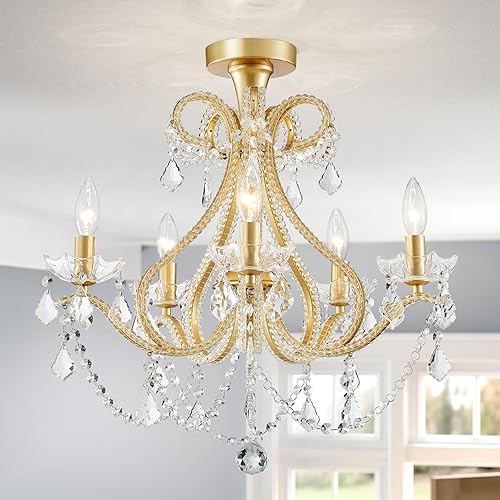 Miniatura 29 de WUZUPS Candelabro de cristal colgante de 5 luces, lámpara de techo moderna para dormitorio, pasillo, bar, cocina, baño, 22.6 pulgadas de alto x 19.2