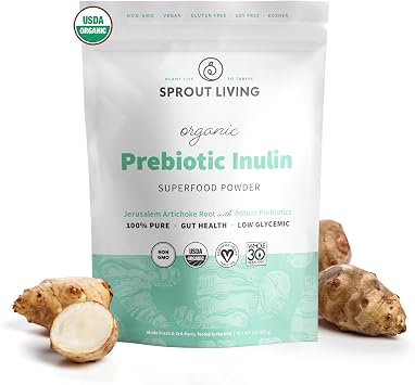 Sprout Living Organic Inulin with FOS Prebiotic Powder, Soluble Fiber for Leaky Gut, Bloating, Digestion, Feed Friendly Bacteria Probiotics, 1 Scoop Daily, 1 lb 90 Servings