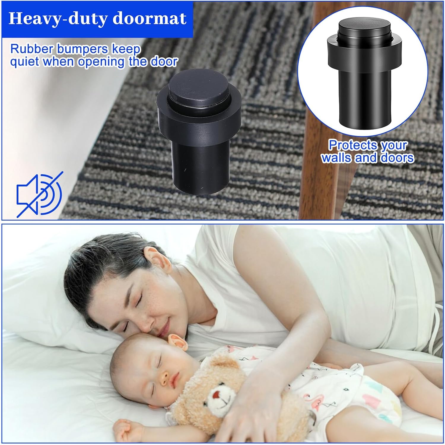 10 Pack Black Floor Door Stopper Cylindrical Door Stops 2.4'' Stainless Steel Floor Mounted Doorstops with Rubber Bumper Modern Decorative Doorstopper Wall Protector for Bottom or Top of Doors