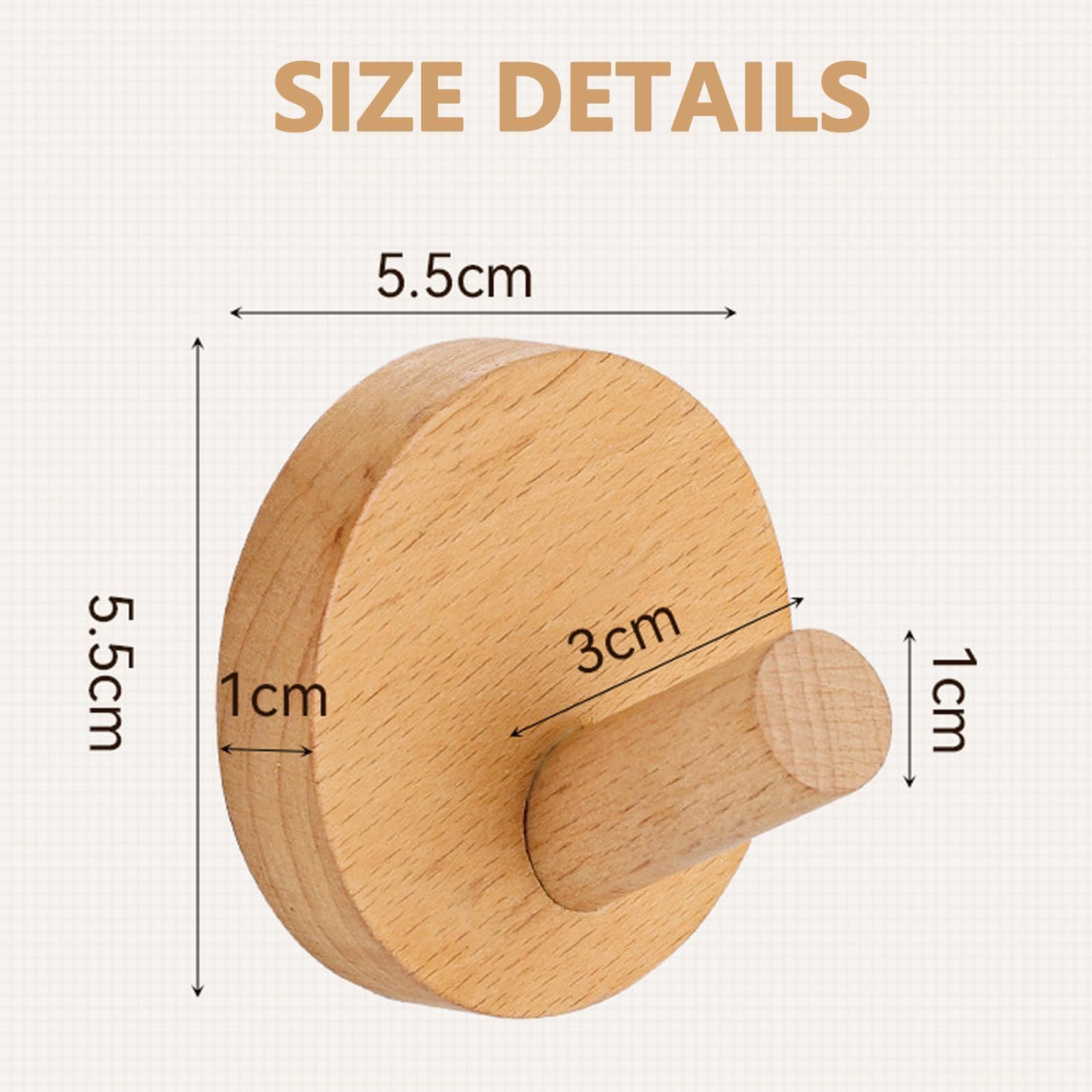 Pack 10 Ganchos De Madera Natural Redondos Sin Pintar, Con Tornillos, Para Colgar Ropa, Sombreros Y Toallas En Baño O Cocina