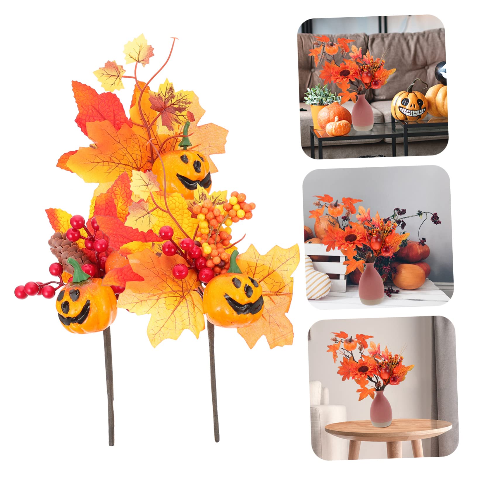 Cabilock 3 Juegos De Ramas De Calabaza Artificiales Resistentes con Hojas De Arce para Relleno De Jarrones para Decoraciones De Otoño (3 Piezas X 3)