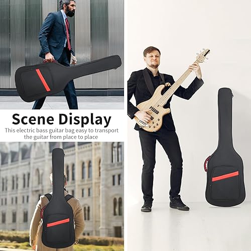 Miniatura 6 de Muscab Bolsa de guitarra para bajo de 0.276 in, acolchado para bajo eléctrico, mochila con correa para el cuello y bolsillos, color negro
