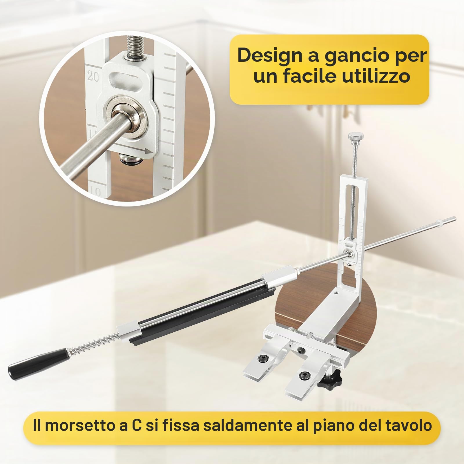Affilacoltelli Professionale, Affilacoltelli Manuale in Alluminio, Rotazione a 360° con Angolo Fisso, Sistema di Affilatura Coltello con 6 Pietre Diamantate (120# 400# 800# 1000# 2000# 3000#)