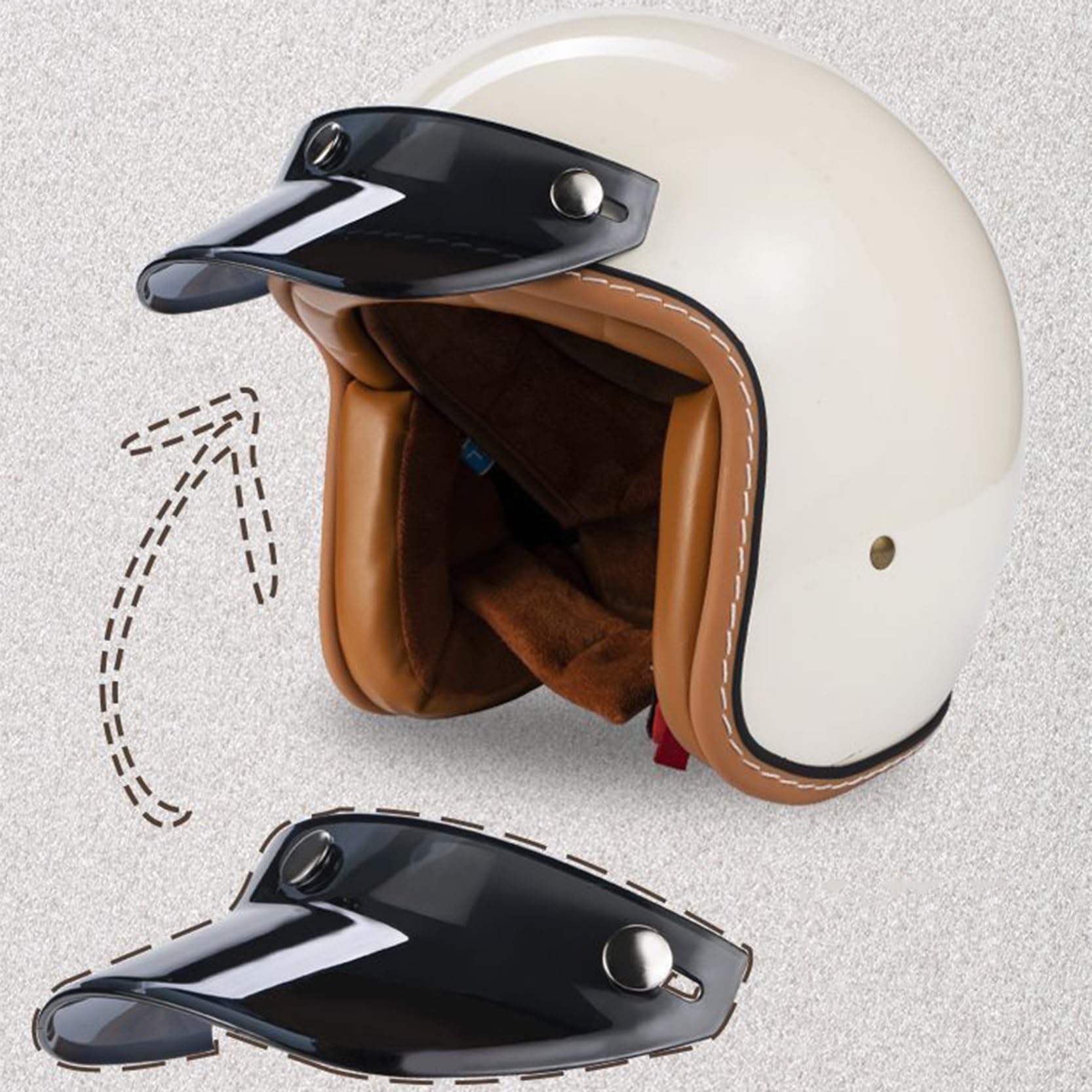 Casco Jet for Motocicleta, Retro, Abierto 3/4 con Gafas y Visera, homologado por ECE/Dot, Forro Interior extraíble, Carcasa de ABS y Capa de protección EPS combinada