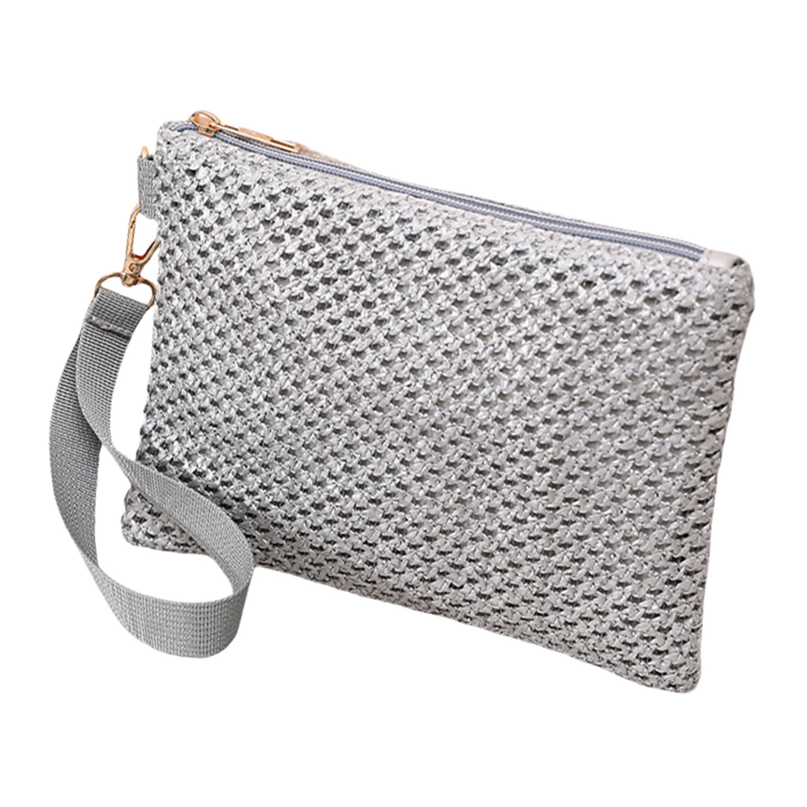 XBOKA Woven Straw Handbag for Women Casual Beach Vacation Small Envelope Bag with Wristlet Zippered Wallet Purse
