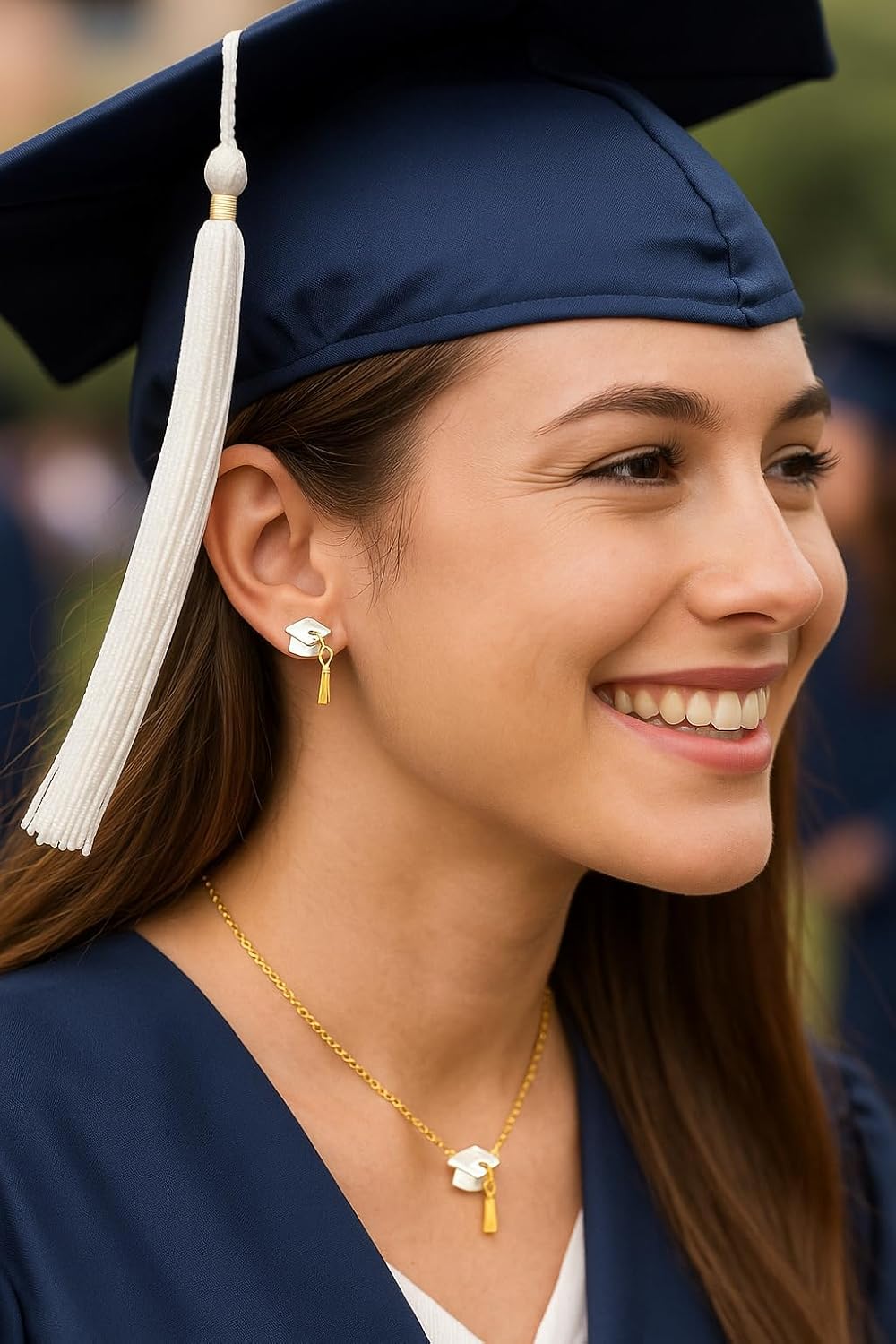 Graduation Cap Stud Earrings Jewelry For Her, 14K Gold Plated & 925 Sterling Silver Back Posts