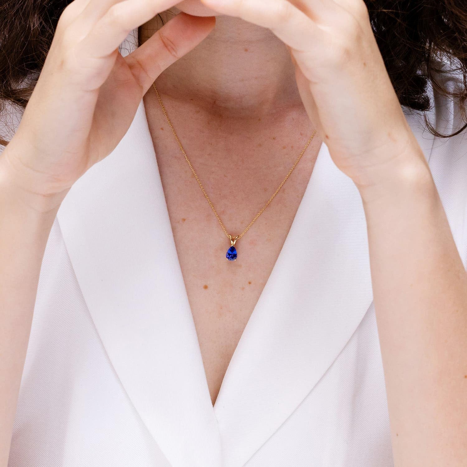 Angara Natural Tanzanite Solitaire Pendant for Women | V-Bale Pear-Shaped Tanzanite Solitaire Pendant in 14K Solid Gold/Silver/Platinum With 18" Chain | December Birthday, Gemstone Jewelry Gift - Image 3