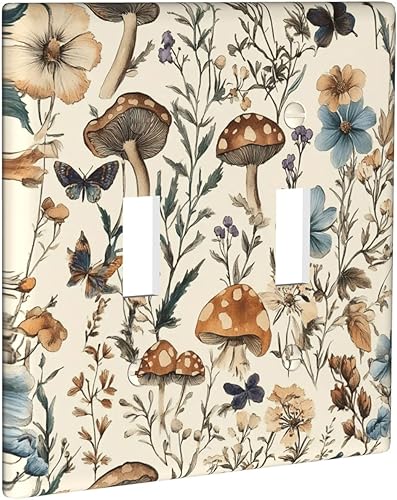 Miniatura 25 de Cubierta de interruptor de luz de palanca doble de 2 cuadras, color rosa, hongos, flores, placa de pared, placa frontal eléctrica, retro, años 70,