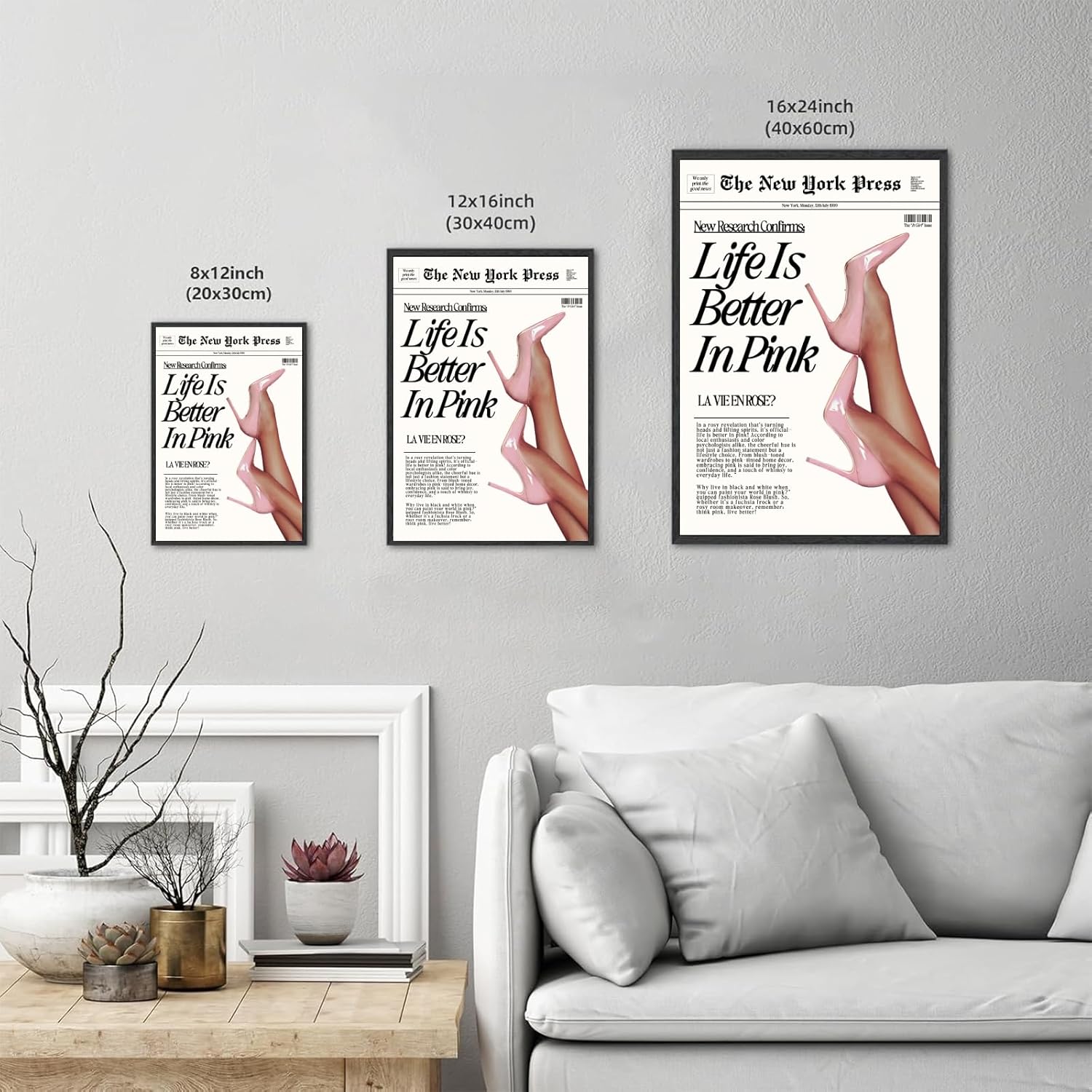 Balsuka Black Framed Trendy Pink Canvas Wall Art Life Is Better in Pink Quote Poster Fashion Newspaper Wall Decor Preppy Aesthetic Print Chic Hot Girl Painting for Girly Bedroom Office Dorm 16x24inch