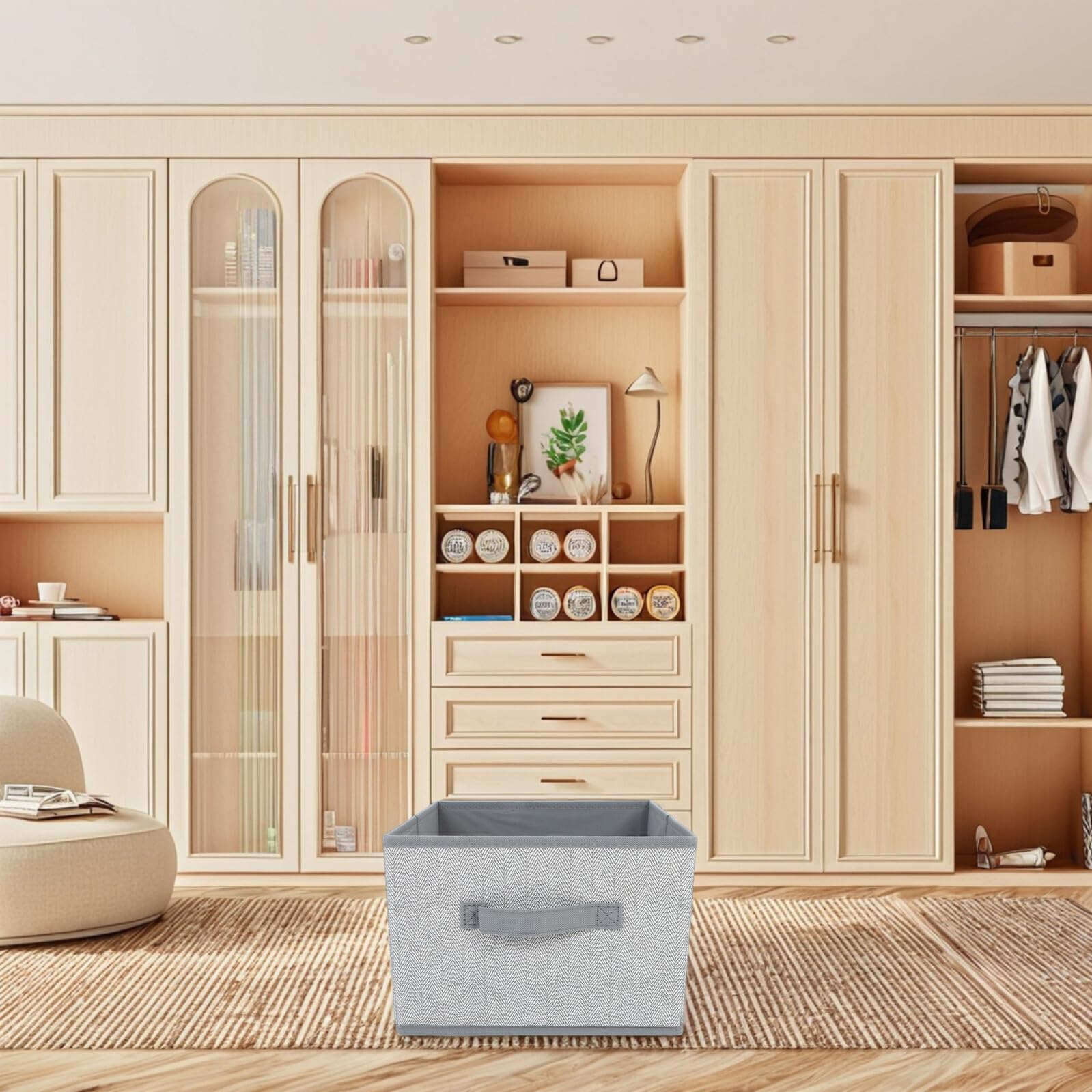 Lot de 2 Bacs de Rangement en Tissu Non Tissé Gris 16l pour Vêtements, Cubes de Placard Pliables, Organisateur de Garde-robe Multifonctionnel, pour Placard et Chambre
