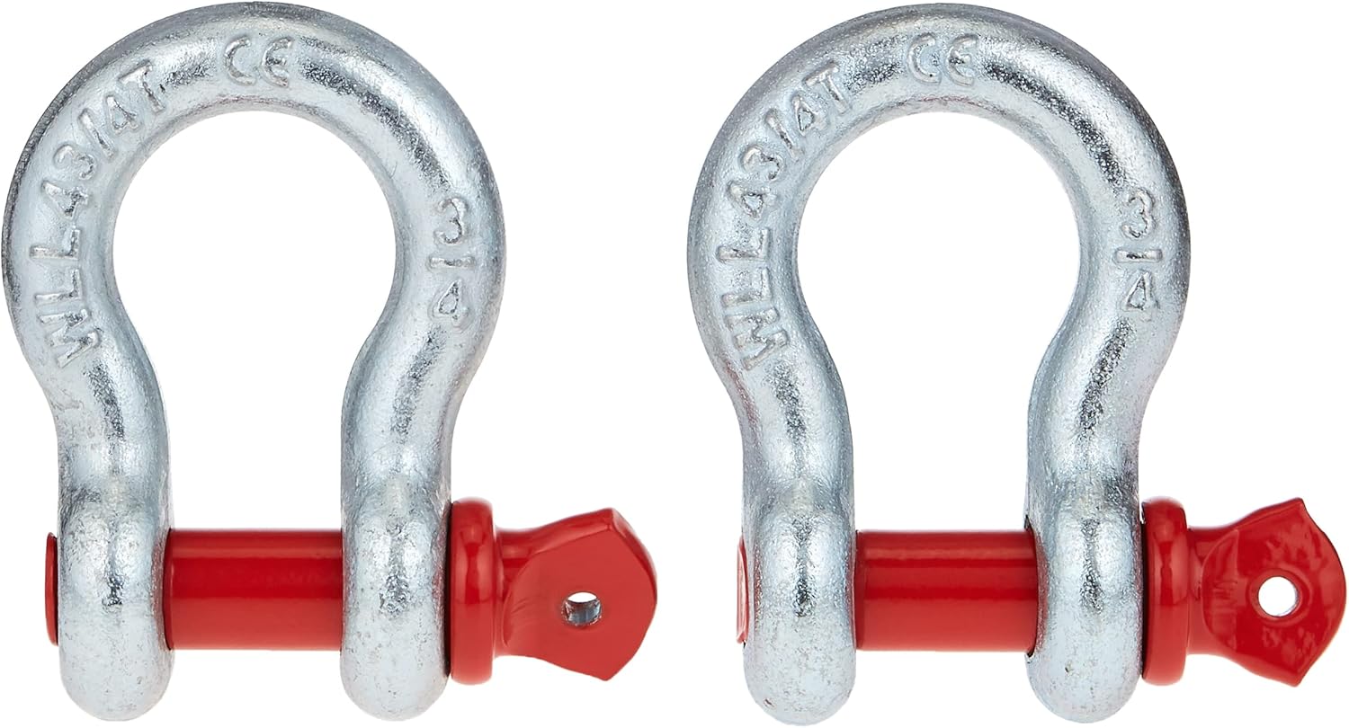 Rugged Ridge 11235.01 D-Ring Shackle Kit, 3/4 inch, Silver with Red pin, Steel, Pair