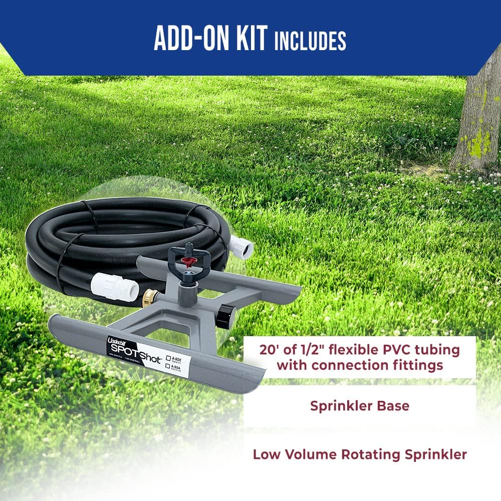 Underhill SpotShot Lawn Sprinkler Irrigation System Add-On Kit with Low Volume Rotating Sprinkler and Tubing, (20 ft. rad, 0.65 GPM), SS-AOK