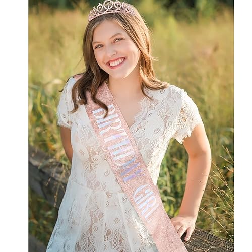 Miniatura 2 de CIEHER Kit de tiara de cumpleaños para niña, corona de cumpleaños, tiaras y coronas para niñas, coronas de tiara de cumpleaños de oro rosa para