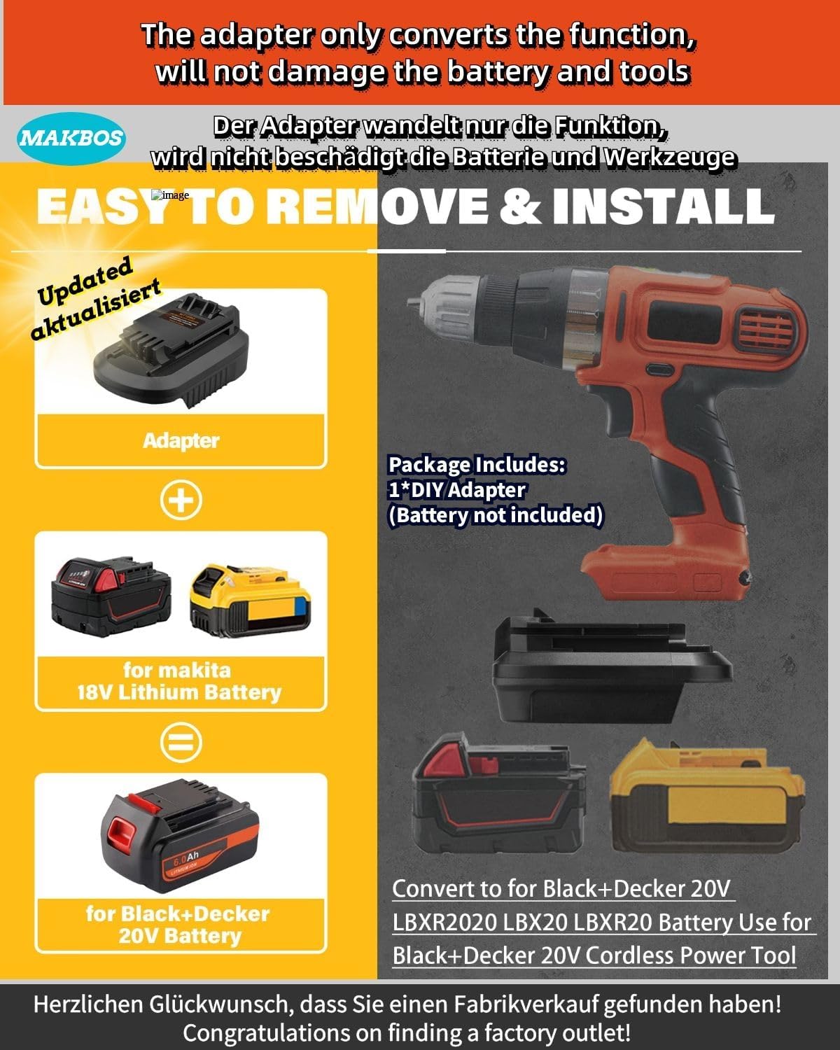 Adapter for Dewalt to for Black and Decker Battery,Replacement for Dewalt 20V Battery DIY Adaptor Converter for Black+Decker 20V MAX Cordless Power Tools,for Drill Driver Kit(Adapter Only)