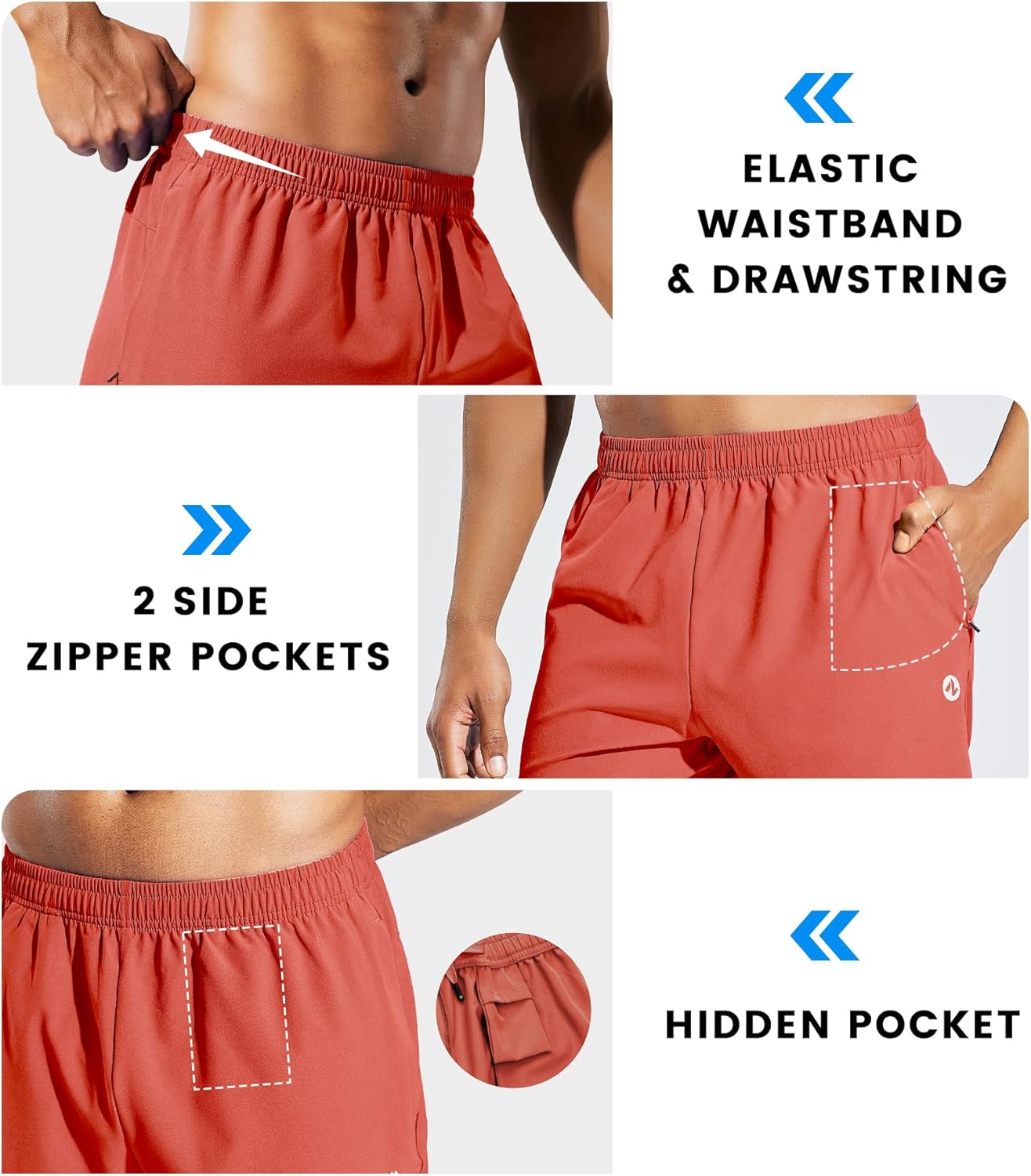 Nepest Men’s Running Athletic Shorts with Zipper Pockets 5 in Inseam Linerless Dry Fit Workout Gym Shorts - Image 3